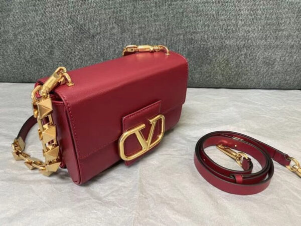 Replica Valentino XW2B0J96 Stud Sign Grainy Calfskin Shoulder Bag Wine Red 3