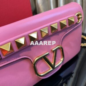 Replica Valentino XW2B0K26 Stud Sign Nappa Shoulder Bag Rose Red 2