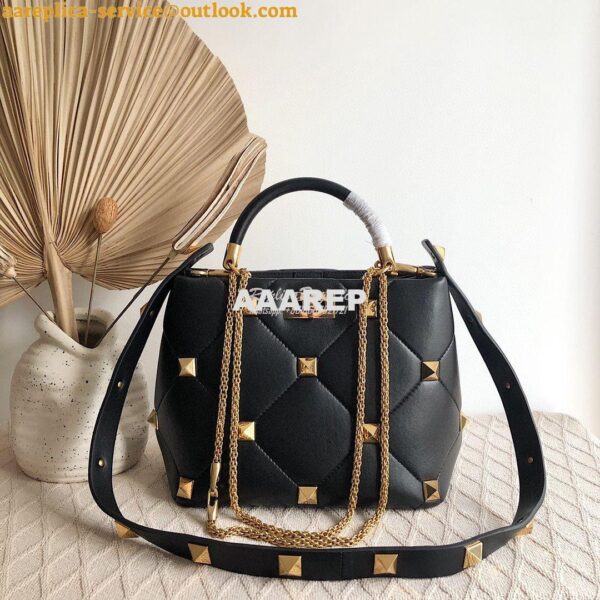 Replica Valentino Roman Stud The Handle Bag In Nappa BSFGF9 Black 2