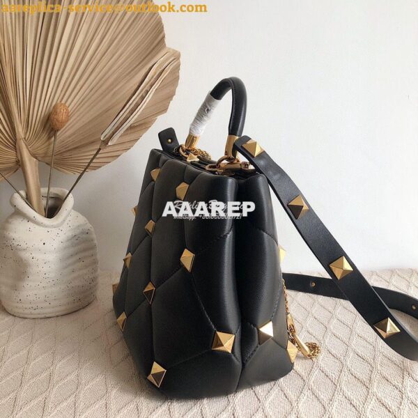 Replica Valentino Roman Stud The Handle Bag In Nappa BSFGF9 Black 3