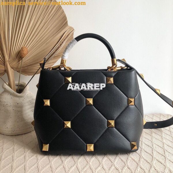 Replica Valentino Roman Stud The Handle Bag In Nappa BSFGF9 Black 9