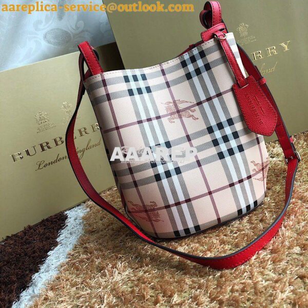 Replica Burberry Haymarket Check Crossbody Bucket Bag 40571581 Red 4