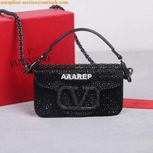 Replica Valentino Small Loco Shoulder Bag With Rhinestones 3W2B0K Blac