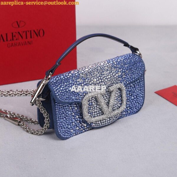 Replica Valentino Small Loco Shoulder Bag With Rhinestones 3W2B0K Blue 2