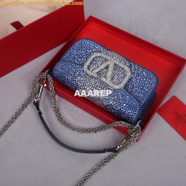 Replica Valentino Small Loco Shoulder Bag With Rhinestones 3W2B0K Blue 3