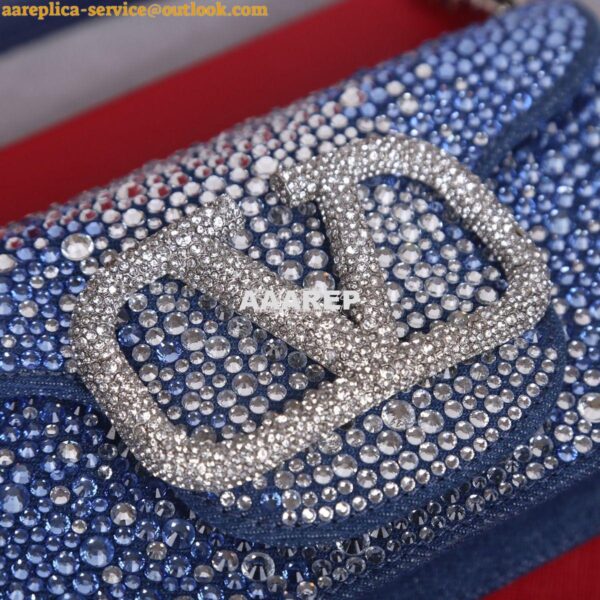 Replica Valentino Small Loco Shoulder Bag With Rhinestones 3W2B0K Blue 5