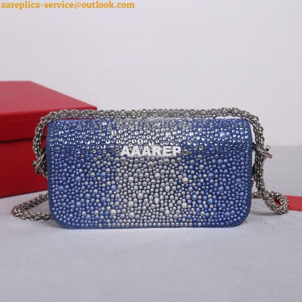 Replica Valentino Small Loco Shoulder Bag With Rhinestones 3W2B0K Blue 6