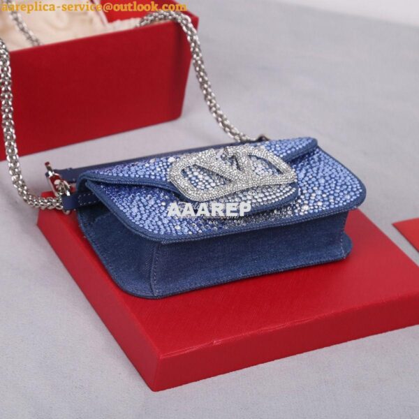 Replica Valentino Small Loco Shoulder Bag With Rhinestones 3W2B0K Blue 7