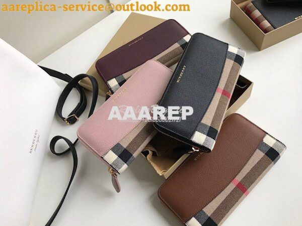 Replica Burberry House Check and Grainy Calf Leather Zip Around Wallet