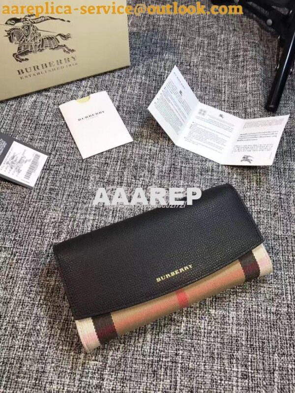 Replica Burberry House Check And Grainy Leather Continental Wallet 5