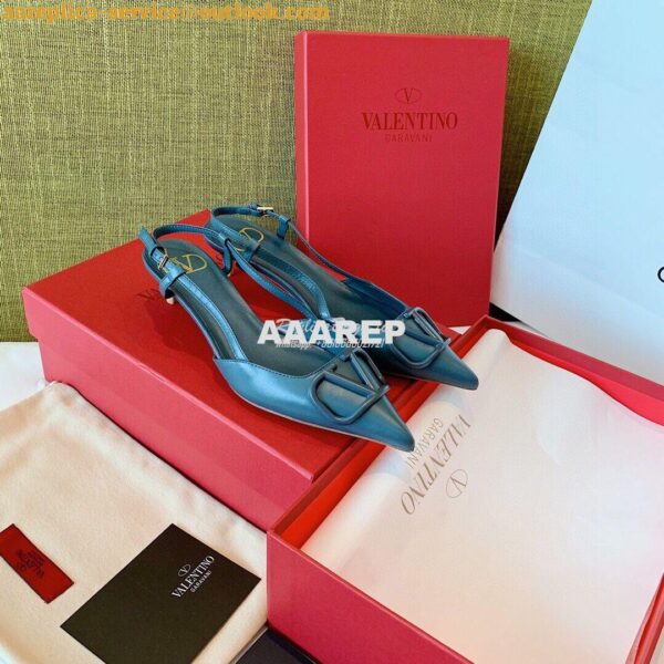 Replica Valentino VLogo Calfskin Slingback Pump 40mm 80mm SW2S0Q70 Blu 6