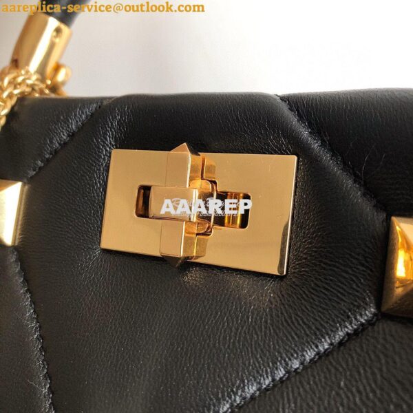 Replica Valentino Small Roman Stud The Handle Bag In Nappa BSF098 Blac 4