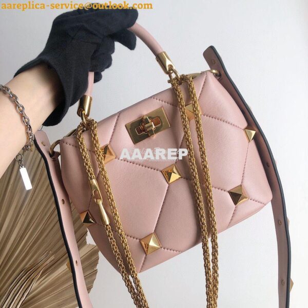 Replica Valentino Small Roman Stud The Handle Bag In Nappa BSF098 Rose 3