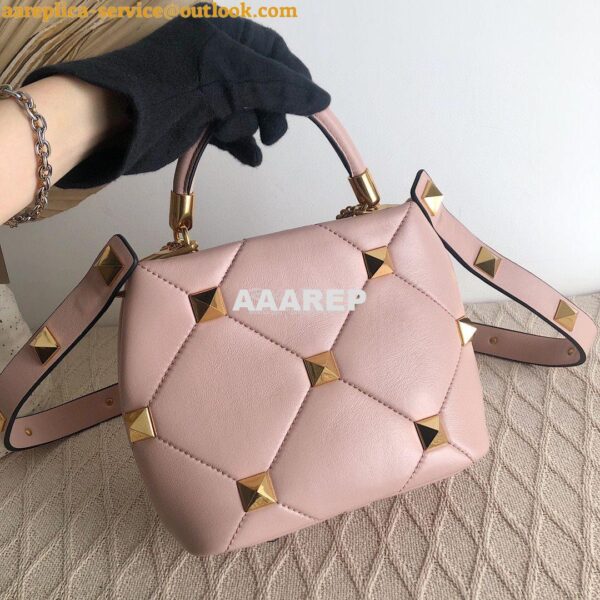 Replica Valentino Small Roman Stud The Handle Bag In Nappa BSF098 Rose 5