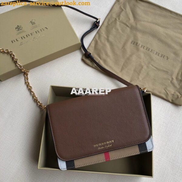 Replica Burberry Leather and House Check Wallet with Detachable Strap