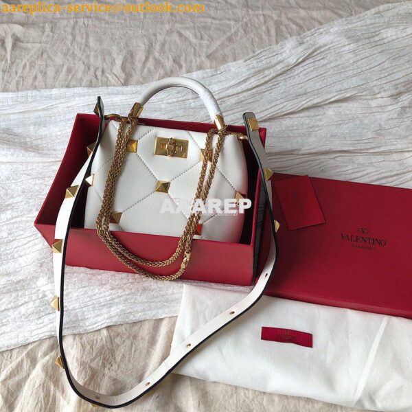 Replica Valentino Small Roman Stud The Handle Bag In Nappa BSF098 Whit