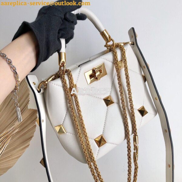 Replica Valentino Small Roman Stud The Handle Bag In Nappa BSF098 Whit 3