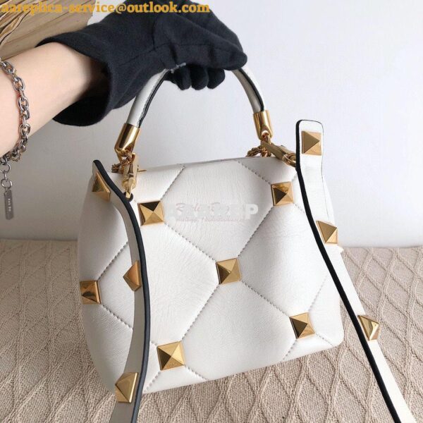 Replica Valentino Small Roman Stud The Handle Bag In Nappa BSF098 Whit 6