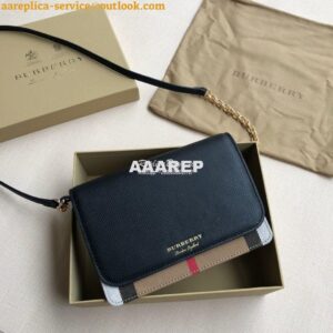 Replica Burberry Leather and House Check Wallet with Detachable Strap