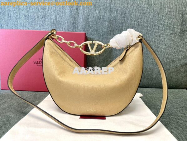 Replica Valentino Small Vlogo Moon Hobo Bag In Grainy Calfskin With Ch