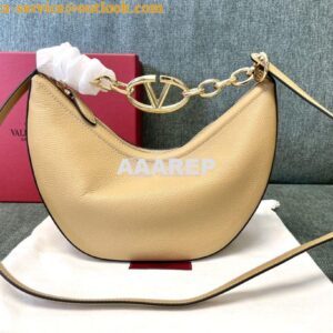 Replica Valentino Small Vlogo Moon Hobo Bag In Grainy Calfskin With Ch 2