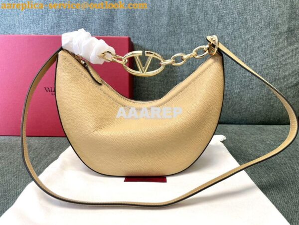 Replica Valentino Small Vlogo Moon Hobo Bag In Grainy Calfskin With Ch 2