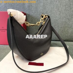 Replica Valentino Small Vlogo Moon Hobo Bag In Grainy Calfskin With Ch 2