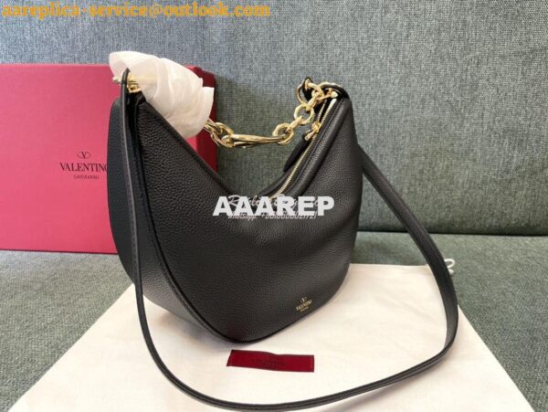 Replica Valentino Small Vlogo Moon Hobo Bag In Grainy Calfskin With Ch 2