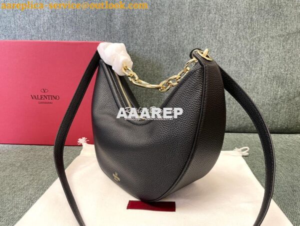 Replica Valentino Small Vlogo Moon Hobo Bag In Grainy Calfskin With Ch 3