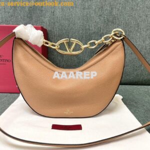 Replica Valentino Small Vlogo Moon Hobo Bag In Grainy Calfskin With Ch 2