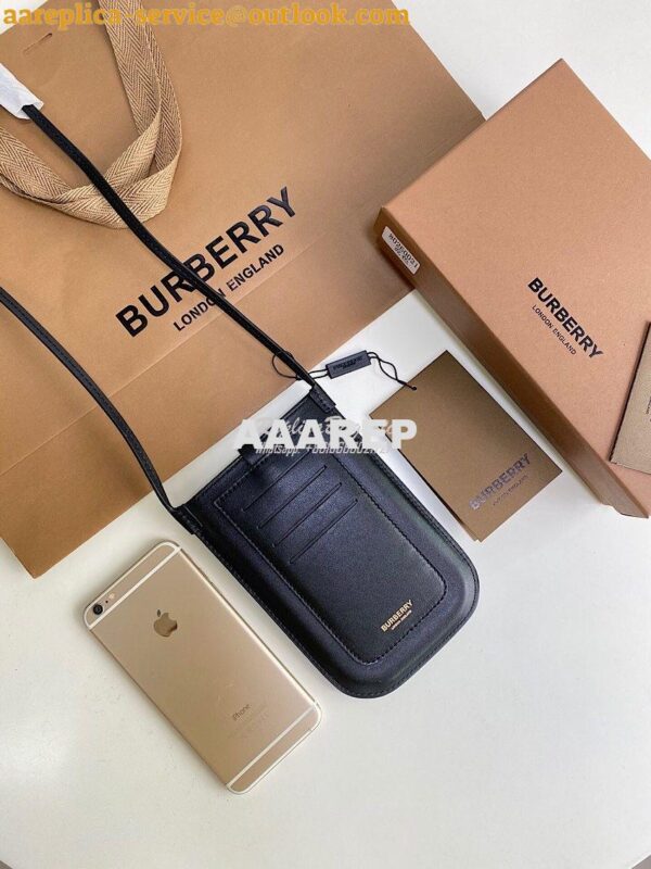 Replica Burberry Leather Phone Case with Strap 80267361 Black 4