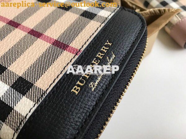 Replica Burberry Leather Trim Haymarket Zip Around Wallet 887038 Black 5