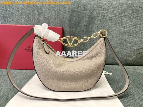 Replica Valentino Small Vlogo Moon Hobo Bag In Grainy Calfskin With Ch 3