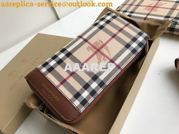 Replica Burberry Leather Trim Haymarket Zip Around Wallet 887038 Brown