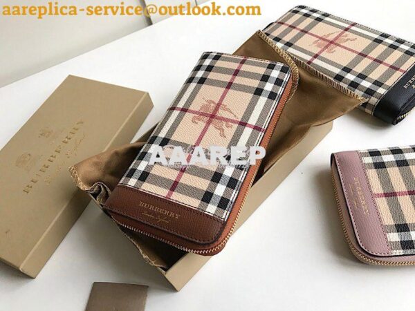 Replica Burberry Leather Trim Haymarket Zip Around Wallet 887038 Brown 2