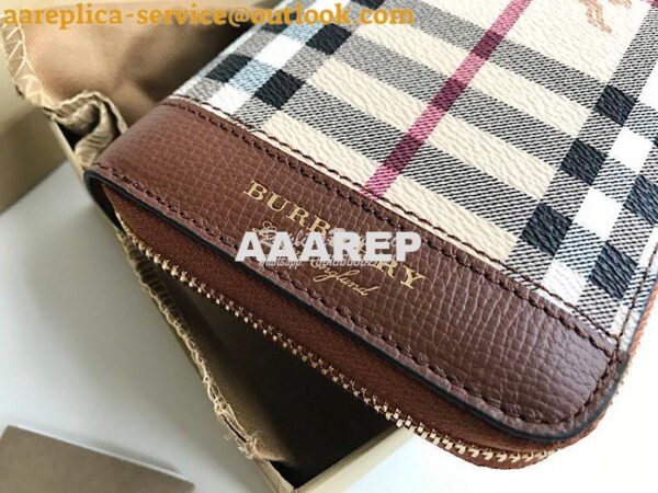 Replica Burberry Leather Trim Haymarket Zip Around Wallet 887038 Brown 3