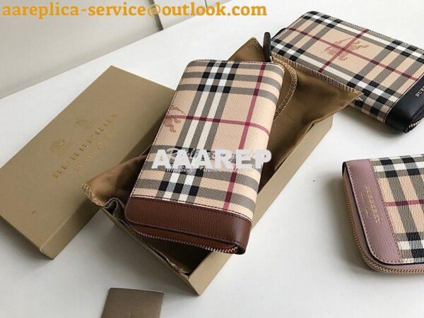 Replica Burberry Leather Trim Haymarket Zip Around Wallet 887038 Brown 4