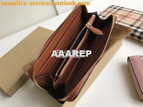 Replica Burberry Leather Trim Haymarket Zip Around Wallet 887038 Brown 5