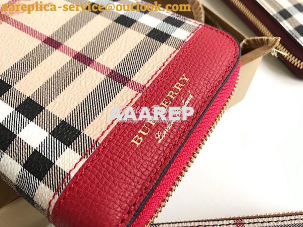 Replica Burberry Leather Trim Haymarket Zip Around Wallet 887038 Red 3