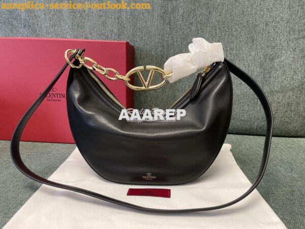 Replica Valentino Small Vlogo Moon Hobo Bag In Nappa Calfskin With Cha