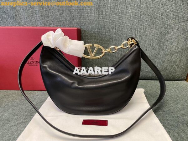 Replica Valentino Small Vlogo Moon Hobo Bag In Nappa Calfskin With Cha 3