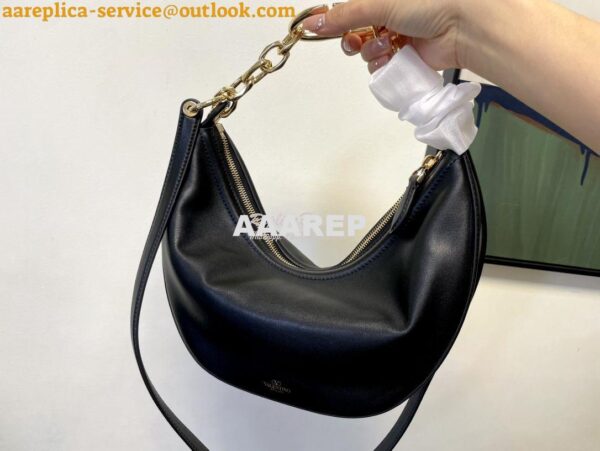 Replica Valentino Small Vlogo Moon Hobo Bag In Nappa Calfskin With Cha 9