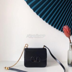 Replica Valentino Small Vsling Shiny Calfskin Shoulder Bag TW2B0F01 Bl