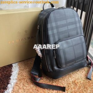 Replica Burberry London Check and Leather Backpack Charcoal/black 2