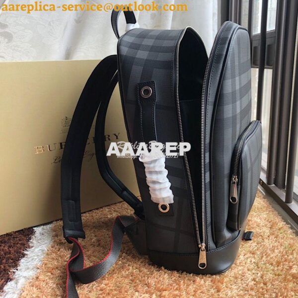 Replica Burberry London Check and Leather Backpack Charcoal/black 6