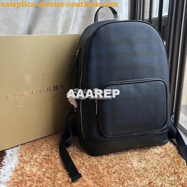 Replica Burberry London Check and Leather Backpack Navy/black 2