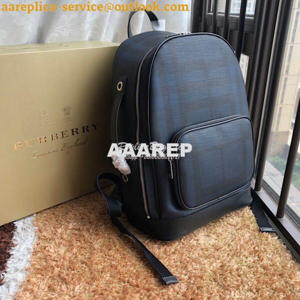 Replica Burberry London Check and Leather Backpack Navy/black 3