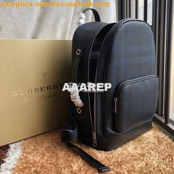 Replica Burberry London Check and Leather Backpack Navy/black 4