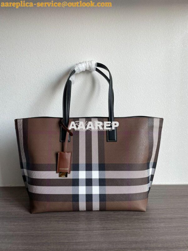 Replica Burberry Medium Check Tote Dark Birch Brown 80696591