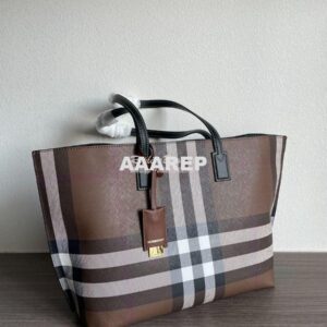 Replica Burberry Medium Check Tote Dark Birch Brown 80696591 2